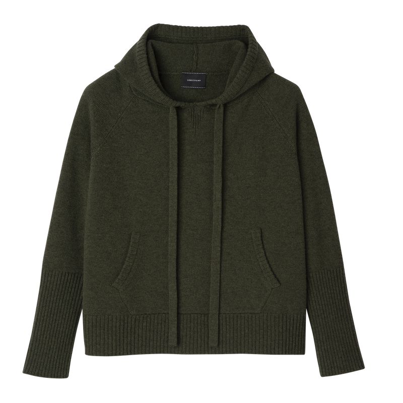 Women Longchamp Hoodie Jumper Khaki | Ireland-026NDHBAV