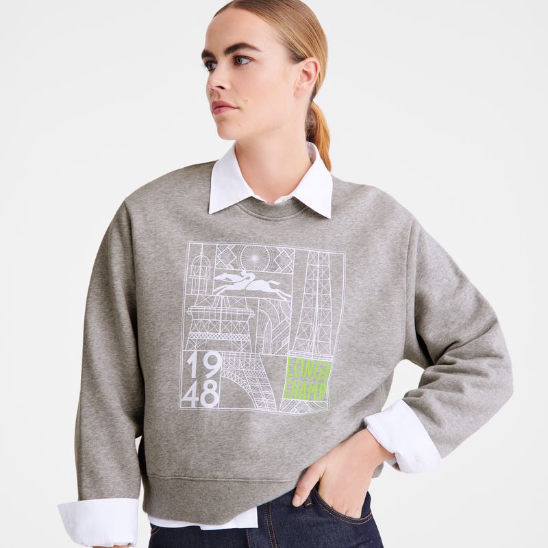 Women Longchamp Jersey Sweatshirt Grey | Ireland-762WAEKIY