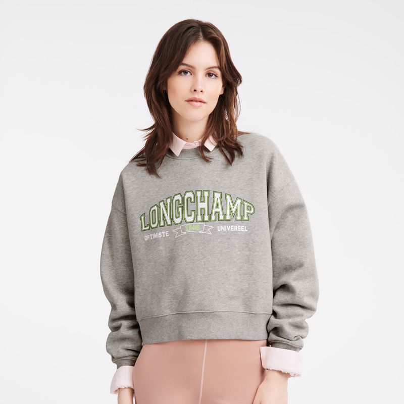 Women Longchamp Jersey Sweatshirt Grey | Ireland-658IDXVNT