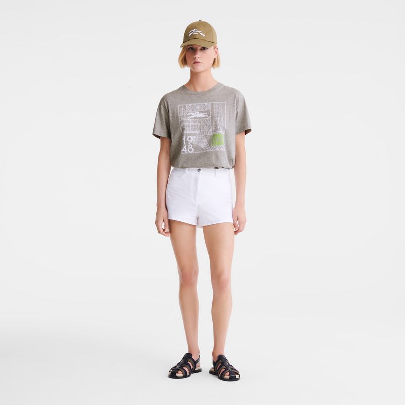 Women Longchamp Jersey T-shirt Grey | Ireland-463GAUWJF