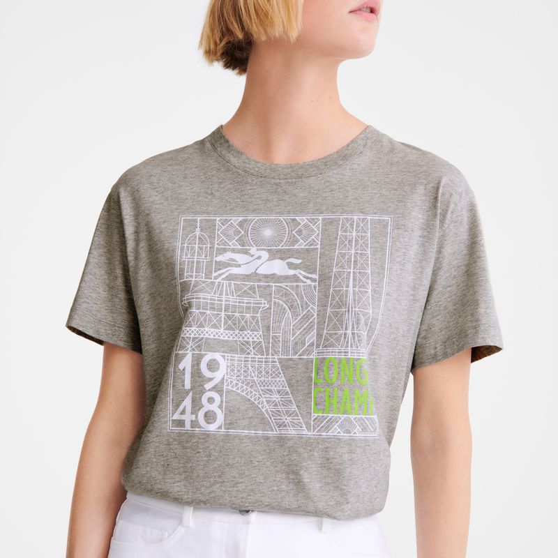 Women Longchamp Jersey T-shirt Grey | Ireland-463GAUWJF