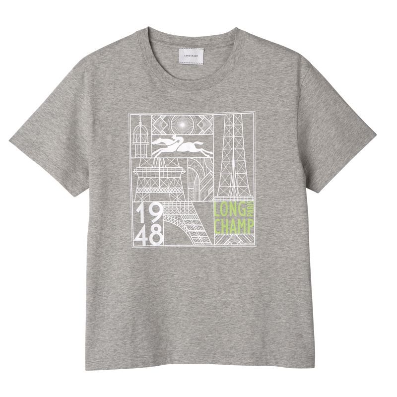 Women Longchamp Jersey T-shirt Grey | Ireland-463GAUWJF