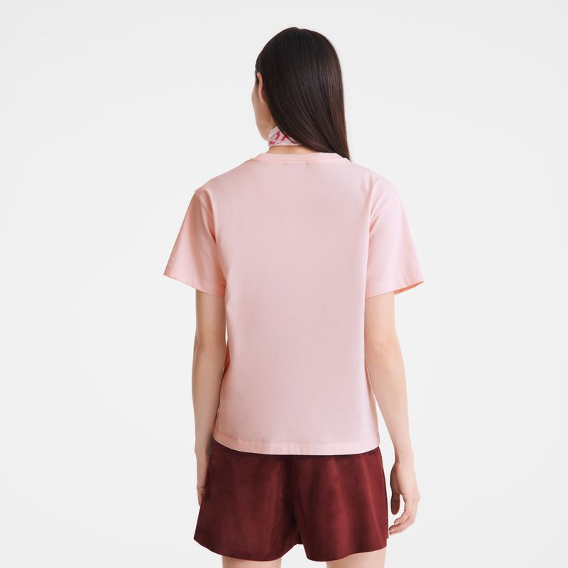 Women Longchamp Jersey T-shirt Rose | Ireland-354WKUNOX