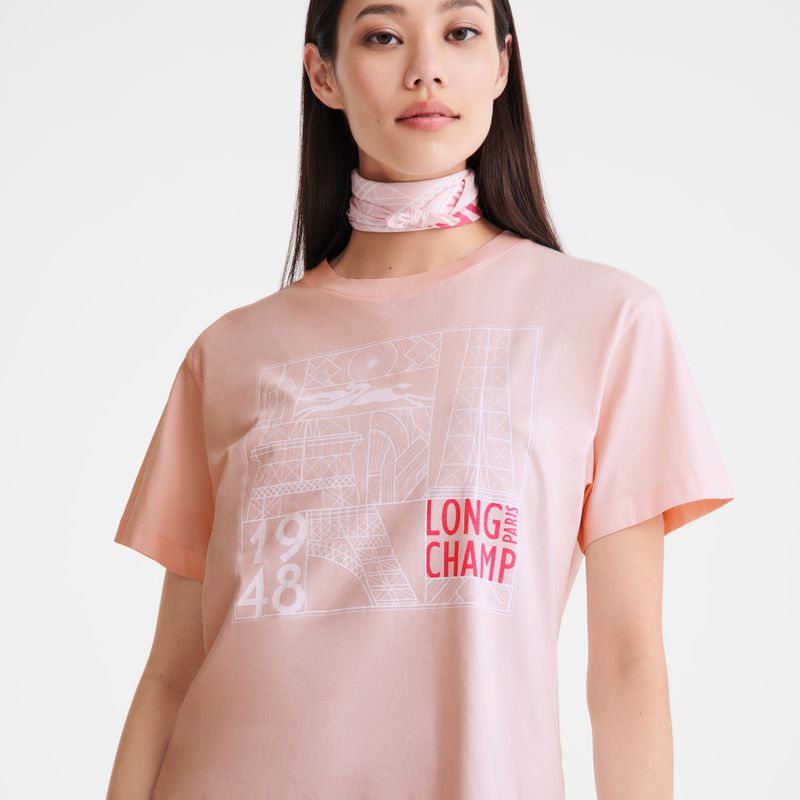 Women Longchamp Jersey T-shirt Rose | Ireland-354WKUNOX