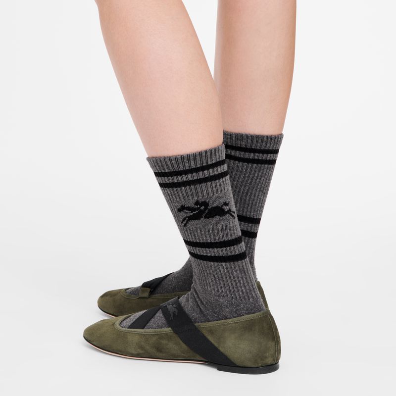 Women Longchamp Knit Socks Dark Grey | Ireland-364KEBICV