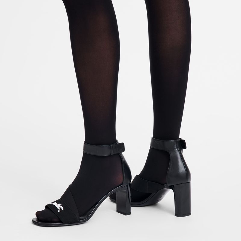 Women Longchamp La Baronne Heeled Sandals Black | Ireland-623HCDTWZ
