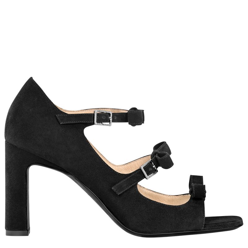 Women Longchamp La Baronne Sandals Black | Ireland-287JGZKPW