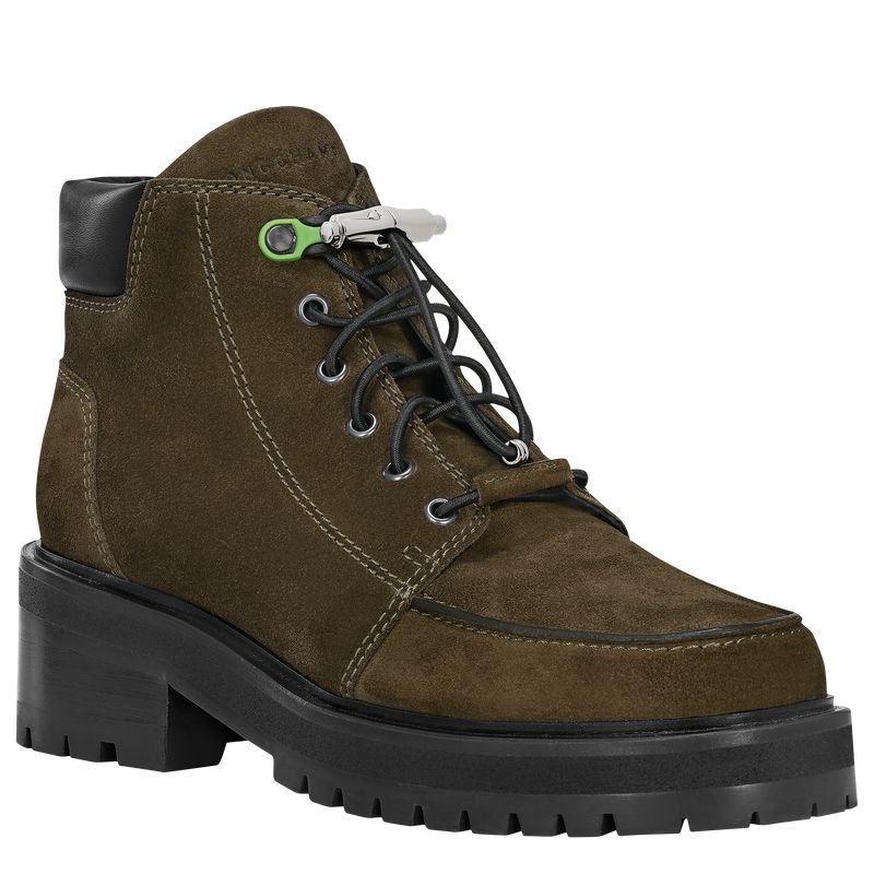 Women Longchamp La Baroudeuse Low Boots Olive | Ireland-387DGXHTE