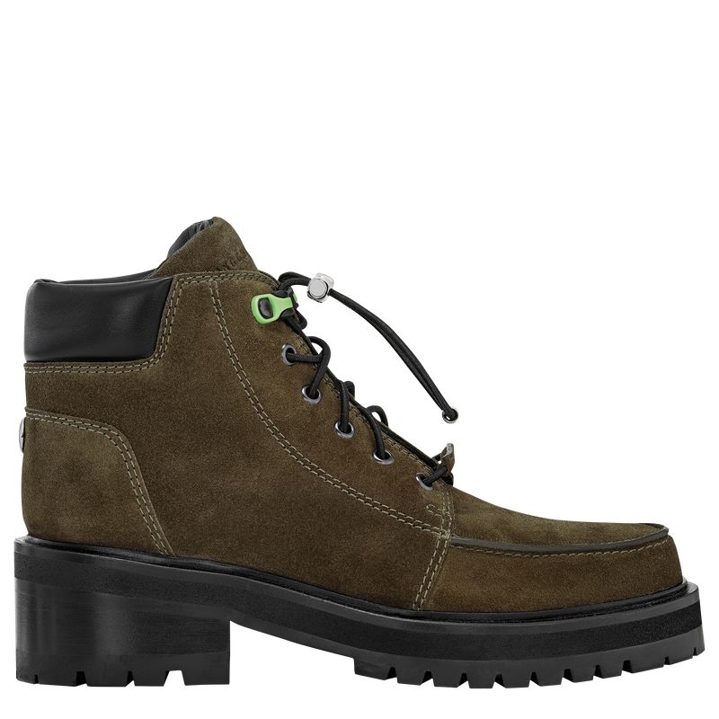 Women Longchamp La Baroudeuse Low Boots Olive | Ireland-387DGXHTE