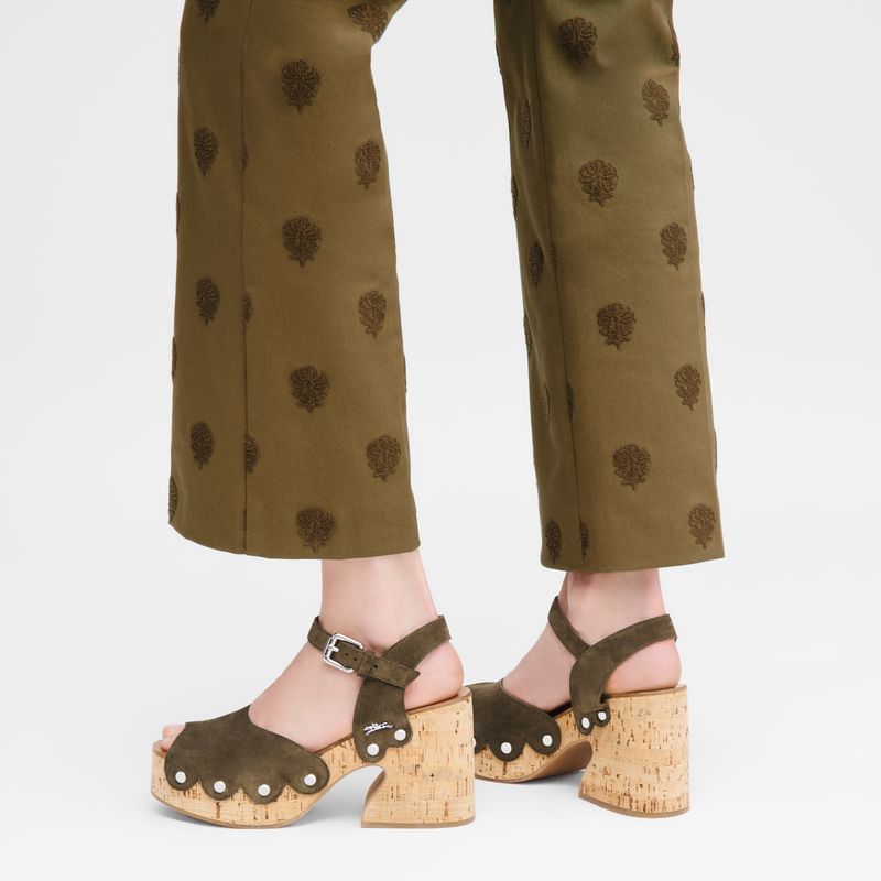 Women Longchamp La Cigale Sandals Olive | Ireland-743POYKBN