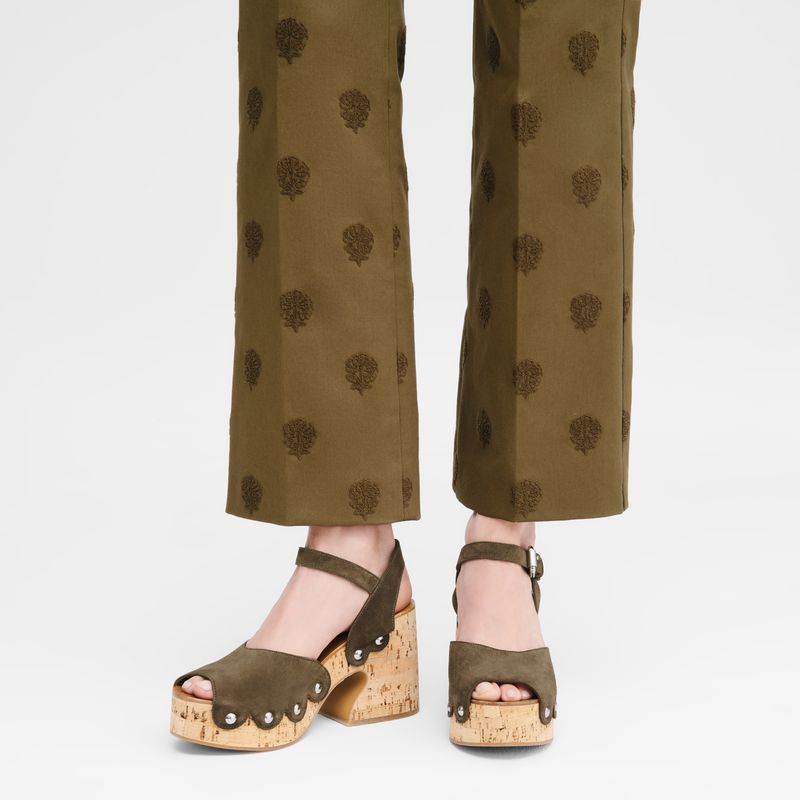 Women Longchamp La Cigale Sandals Olive | Ireland-743POYKBN