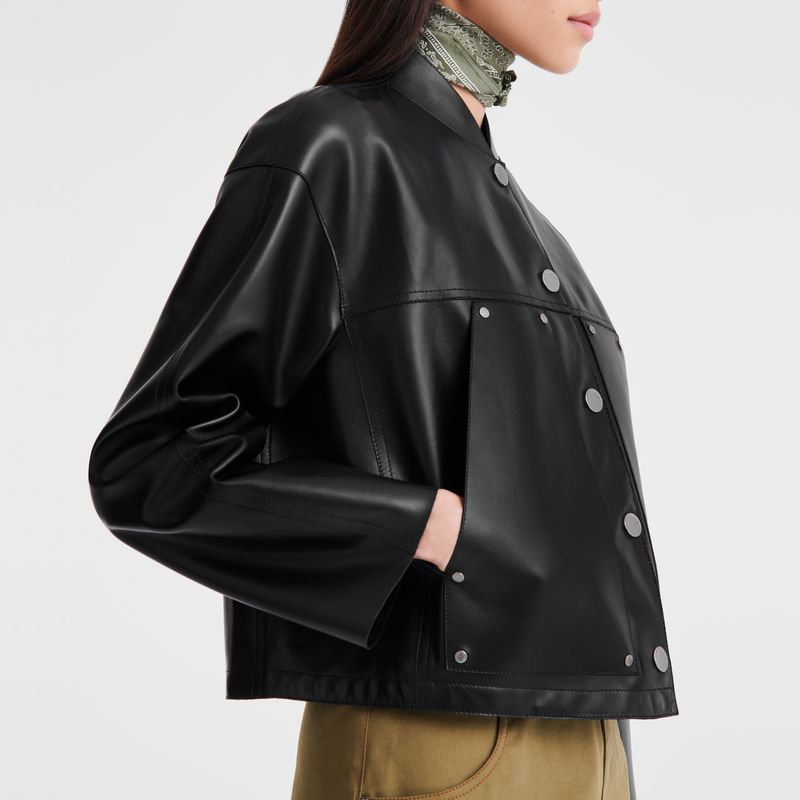 Women Longchamp Lambskin Jacket Black | Ireland-036IGOKNS