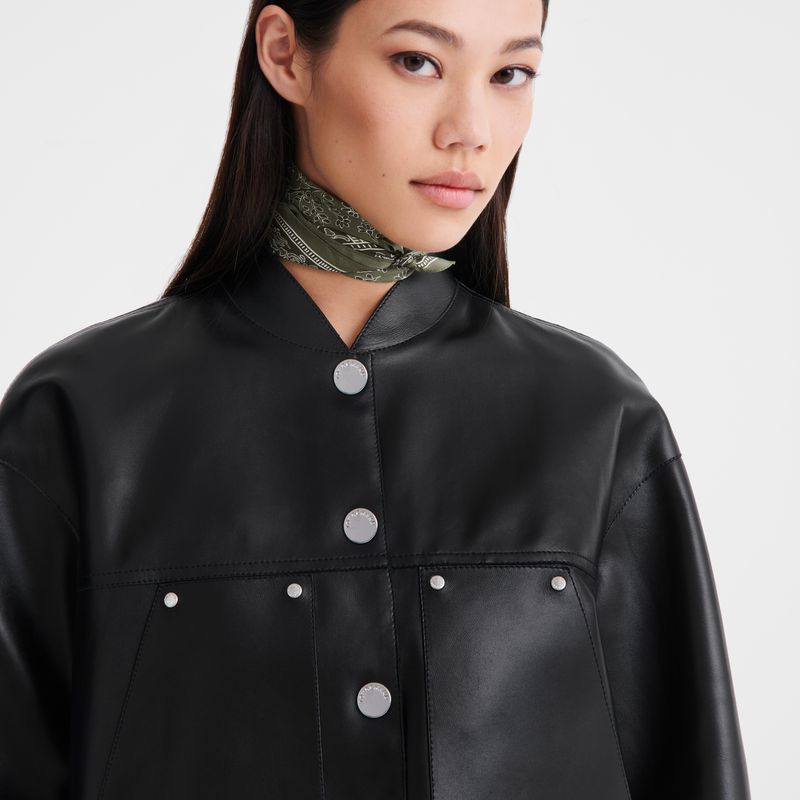 Women Longchamp Lambskin Jacket Black | Ireland-036IGOKNS