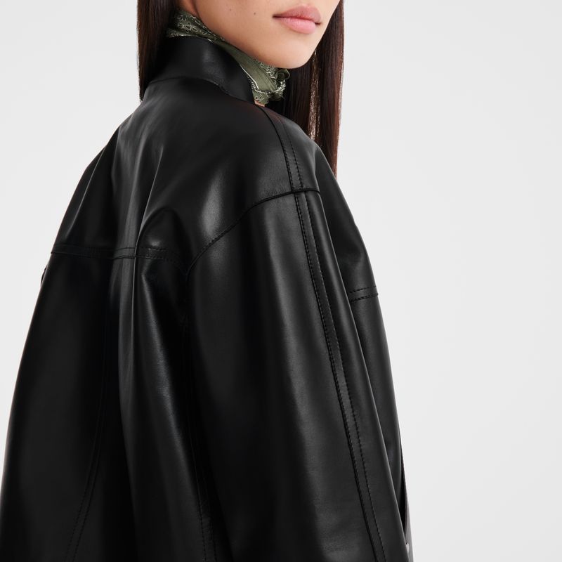 Women Longchamp Lambskin Jacket Black | Ireland-036IGOKNS