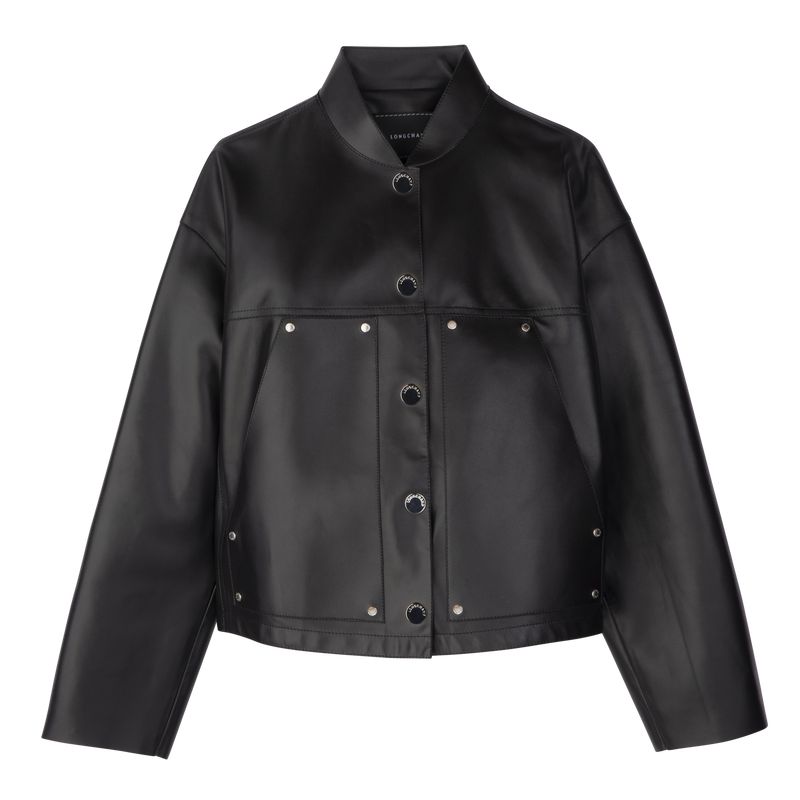 Women Longchamp Lambskin Jacket Black | Ireland-036IGOKNS