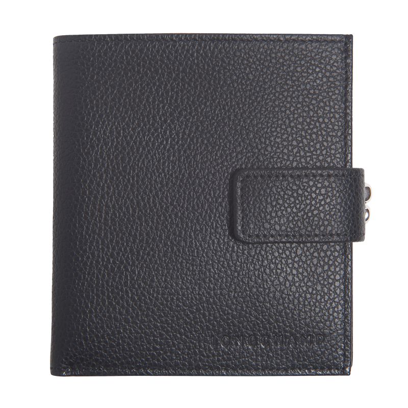 Women Longchamp Le Foulonné Compact Wallet Black | Ireland-198YDLKPZ