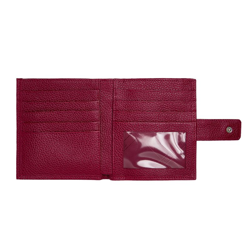 Women Longchamp Le Foulonné Compact Wallet Dark Pink | Ireland-871FRLSVY
