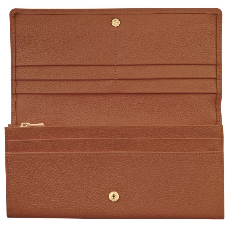 Women Longchamp Le Foulonné Continental Wallet Brown | Ireland-842OYPJAN