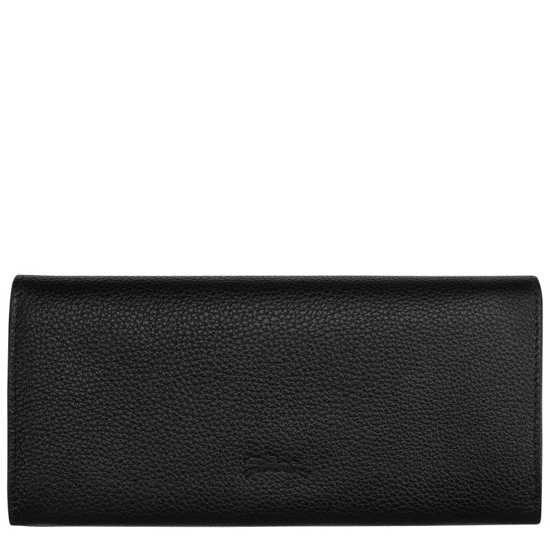 Women Longchamp Le Foulonné Continental Wallet Black | Ireland-916VLMAOY