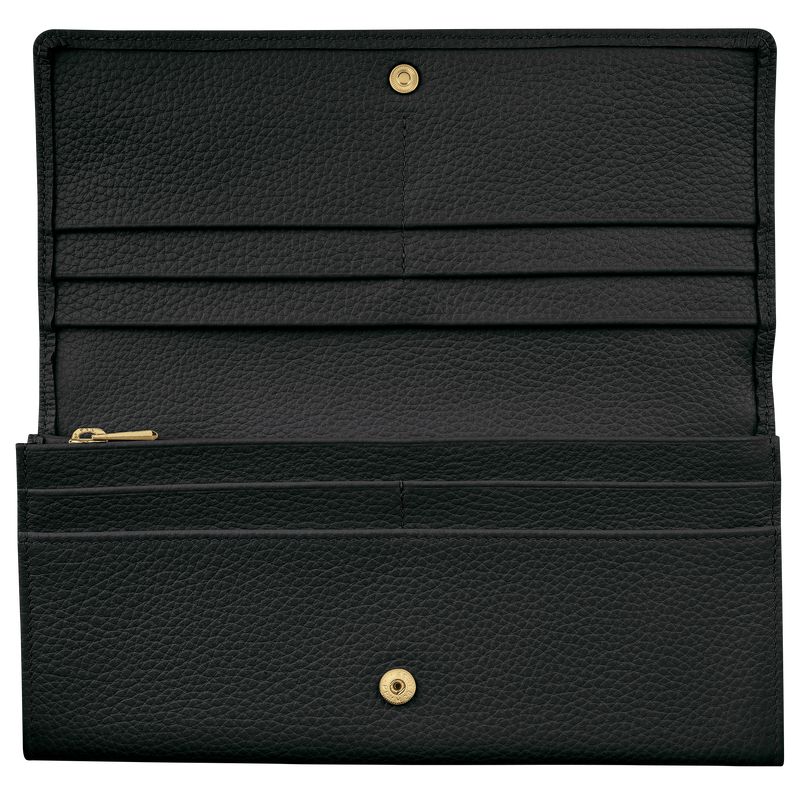 Women Longchamp Le Foulonné Continental Wallet Black | Ireland-916VLMAOY