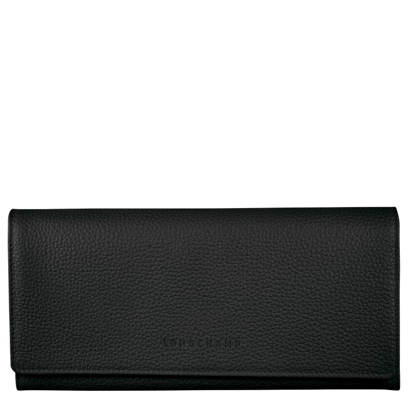Women Longchamp Le Foulonné Continental Wallet Black | Ireland-916VLMAOY
