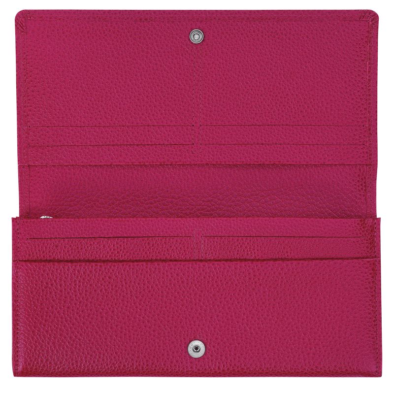 Women Longchamp Le Foulonné Continental Wallet Dark Pink | Ireland-913CKRSHF