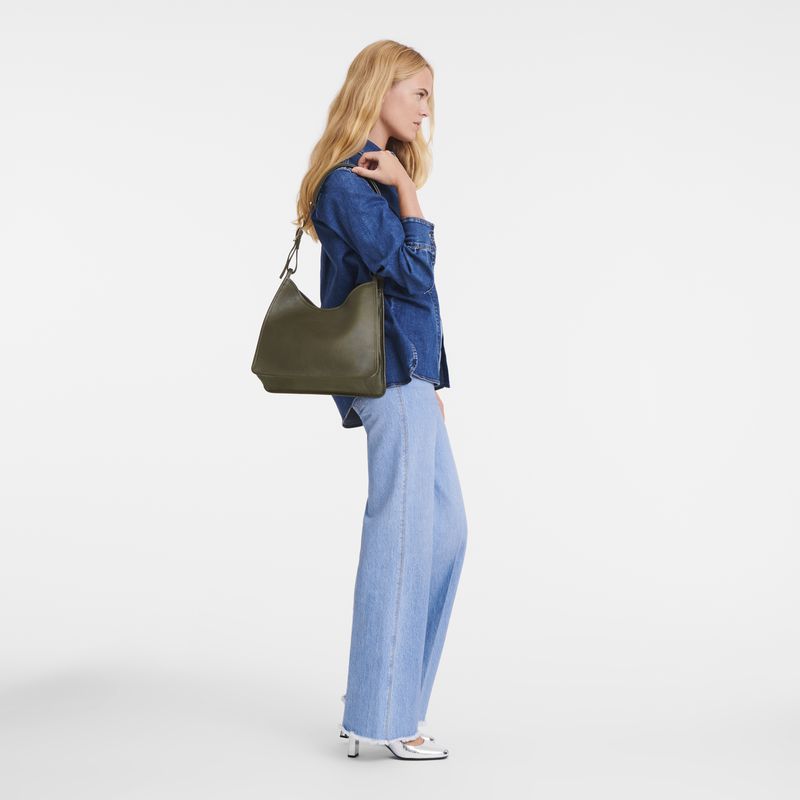 Women Longchamp Le Foulonné M Hobo Bag Khaki | Ireland-314YGMFXK
