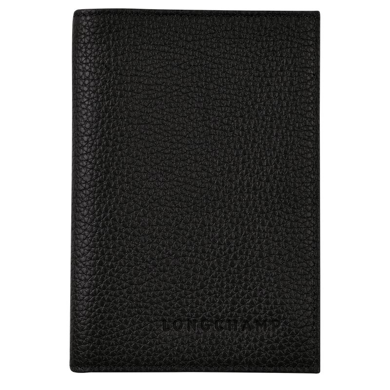 Women Longchamp Le Foulonné Passport Holder Black | Ireland-901ODYKUH