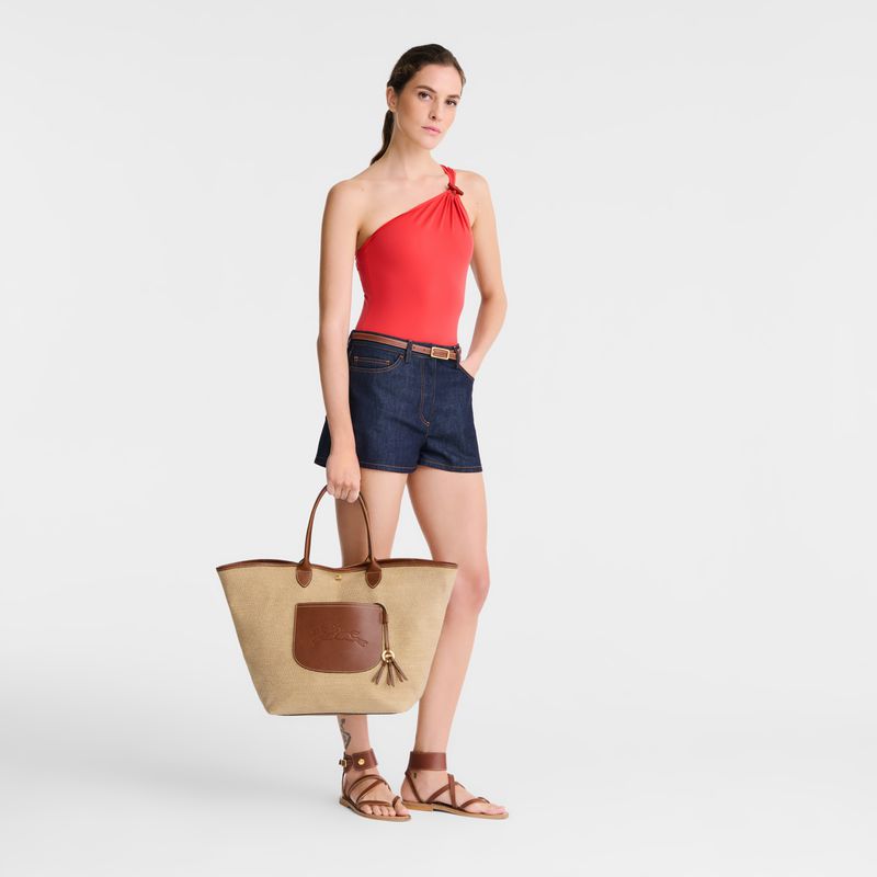 Women Longchamp Le Pliage Collection L Basket Tote Bag Brown | Ireland-495GBYKLE