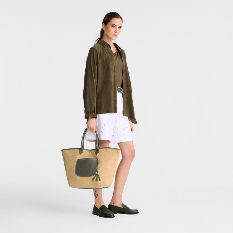 Women Longchamp Le Pliage Collection L Basket Tote Bag Brown / Olive | Ireland-368YFSOBI