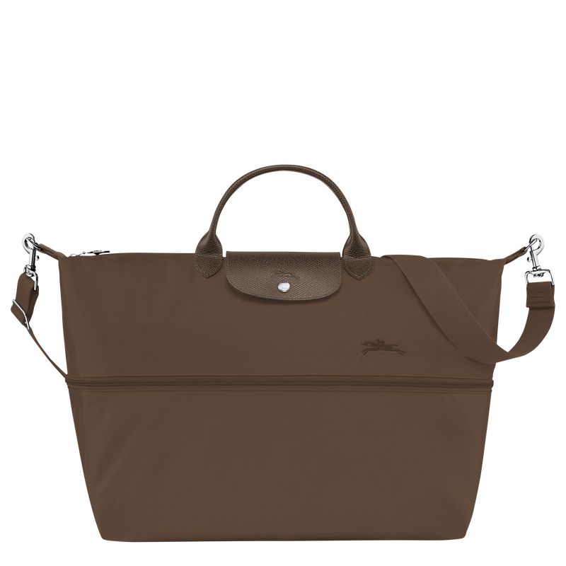 Women Longchamp Le Pliage Green Expandable Travel Bag Dark Brown | Ireland-473AWRKQN