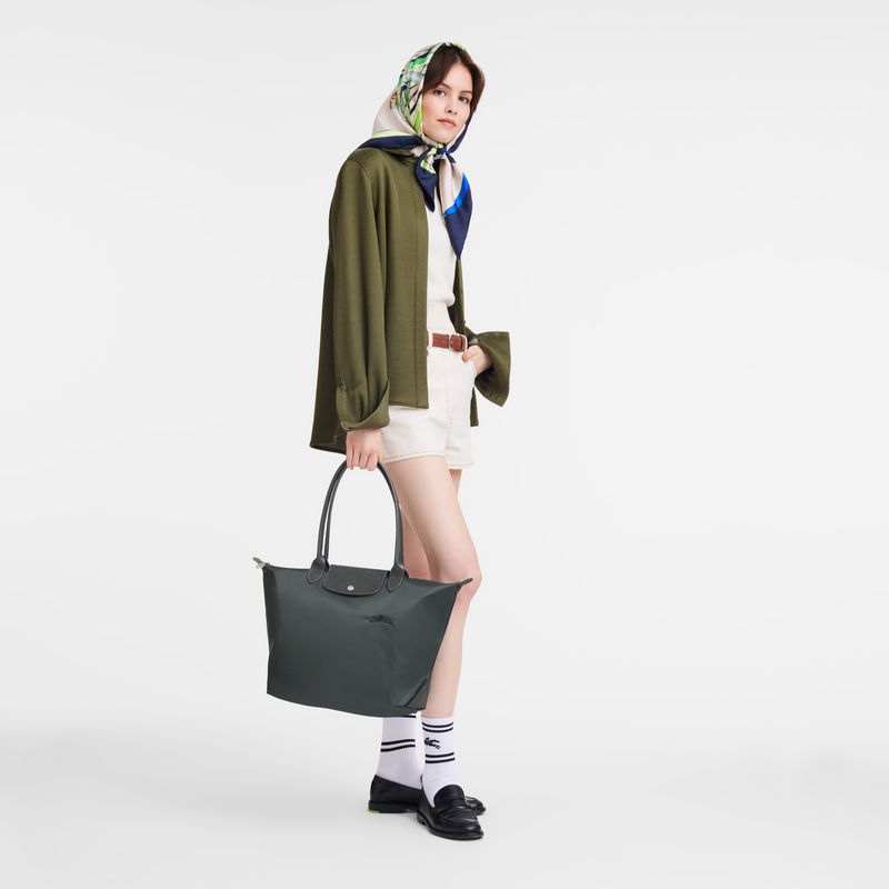 Women Longchamp Le Pliage Green L Tote Bag Deep Grey | Ireland-356WRIQCL