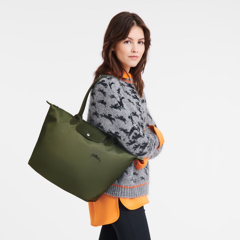 Women Longchamp Le Pliage Green L Tote Bag Dark Green | Ireland-142CEASXD