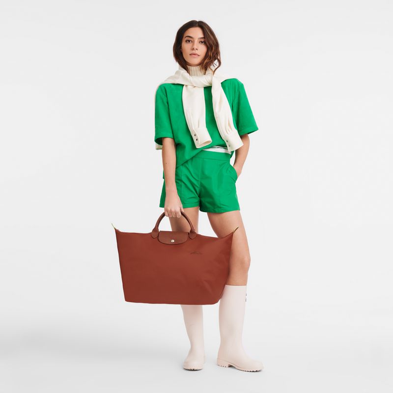 Women Longchamp Le Pliage Green L Travel Bag Brown | Ireland-690ZUOGIN