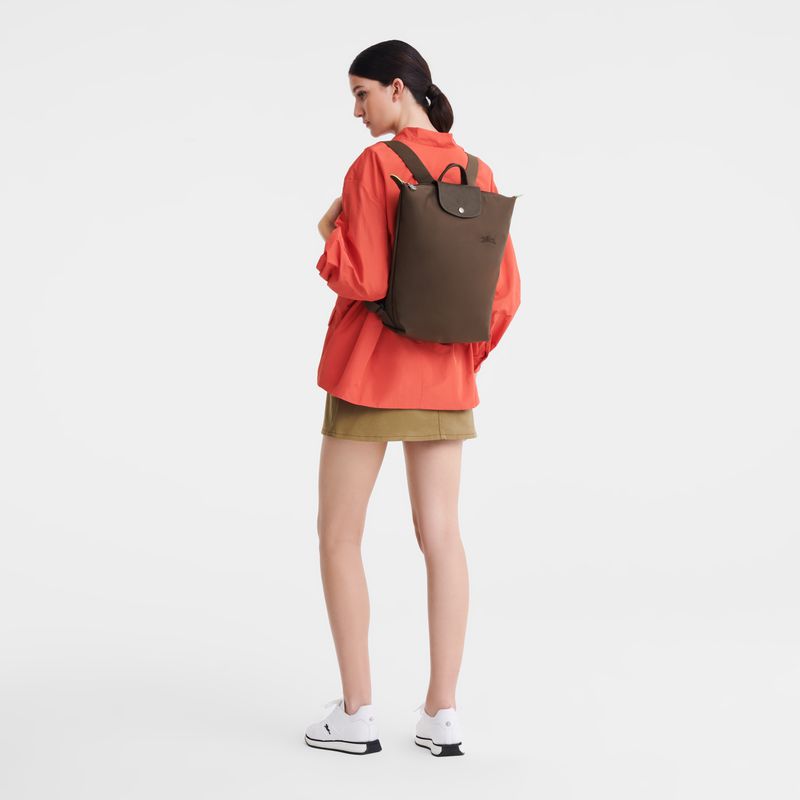 Women Longchamp Le Pliage Green M Backpack Dark Brown | Ireland-742OAFQZP