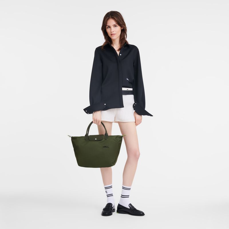 Women Longchamp Le Pliage Green M Handbag Dark Green | Ireland-718YQRALN