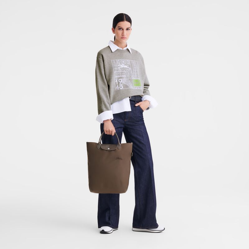 Women Longchamp Le Pliage Green M Tote Bag Dark Brown | Ireland-962TPVHYQ