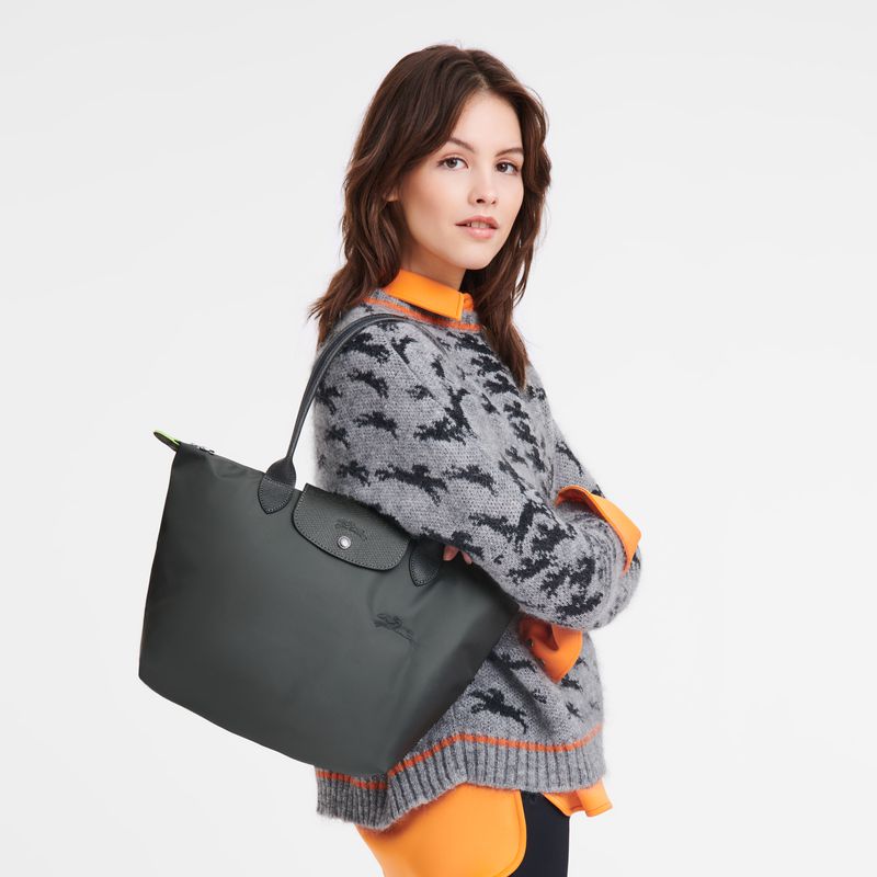 Women Longchamp Le Pliage Green M Tote Bag Deep Grey | Ireland-894DMORCF