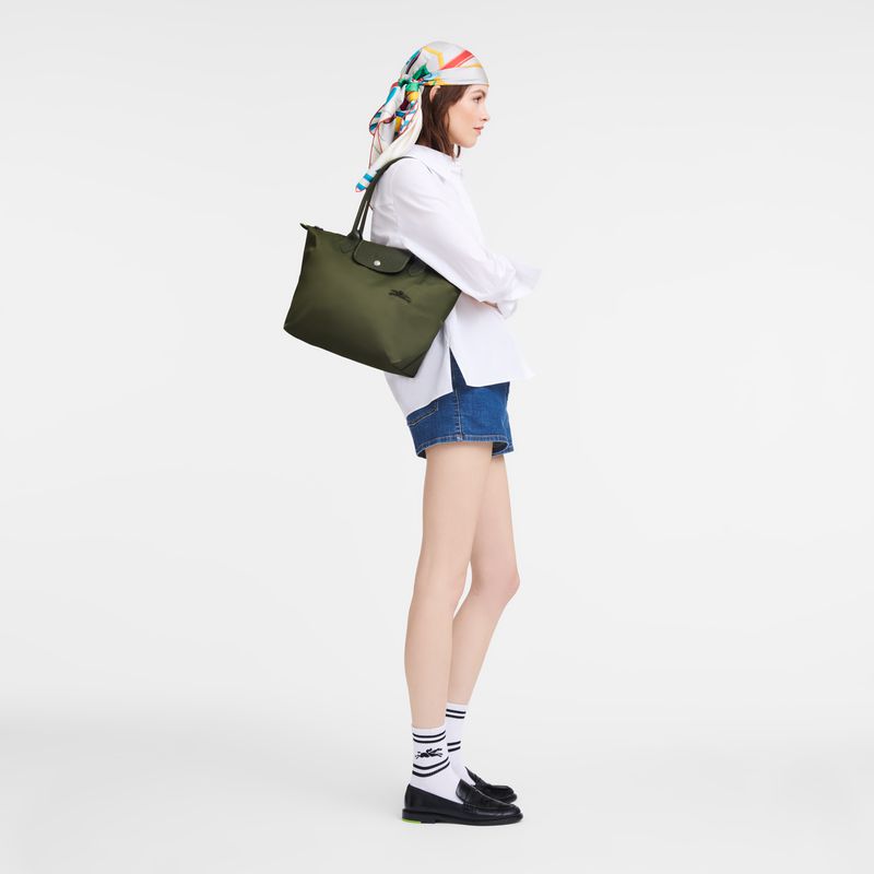 Women Longchamp Le Pliage Green M Tote Bag Dark Green | Ireland-829KTOVNZ