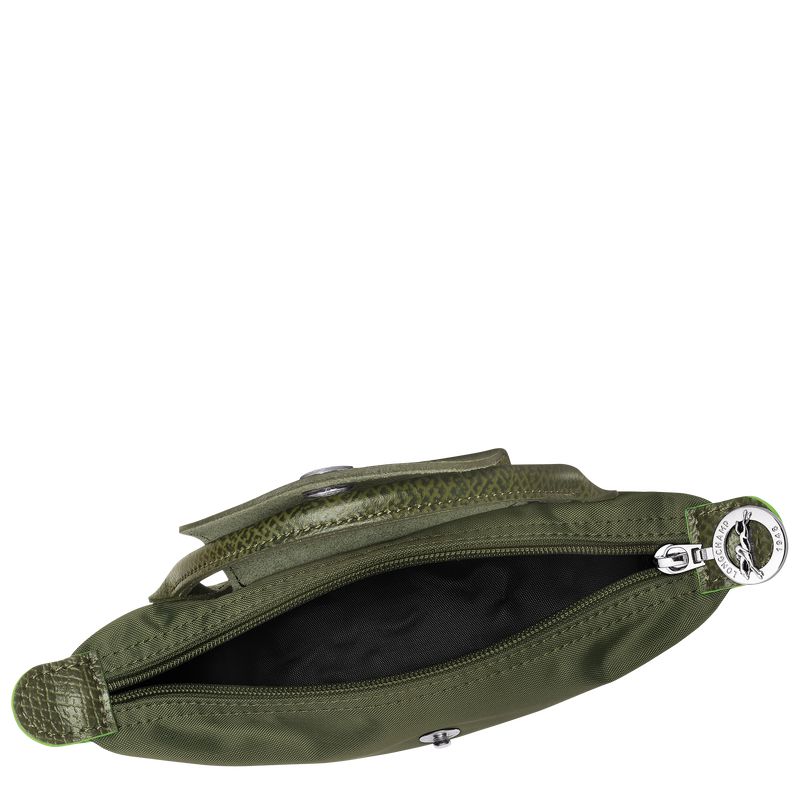 Women Longchamp Le Pliage Green With Handle Pouch Dark Green | Ireland-460SVRGNW