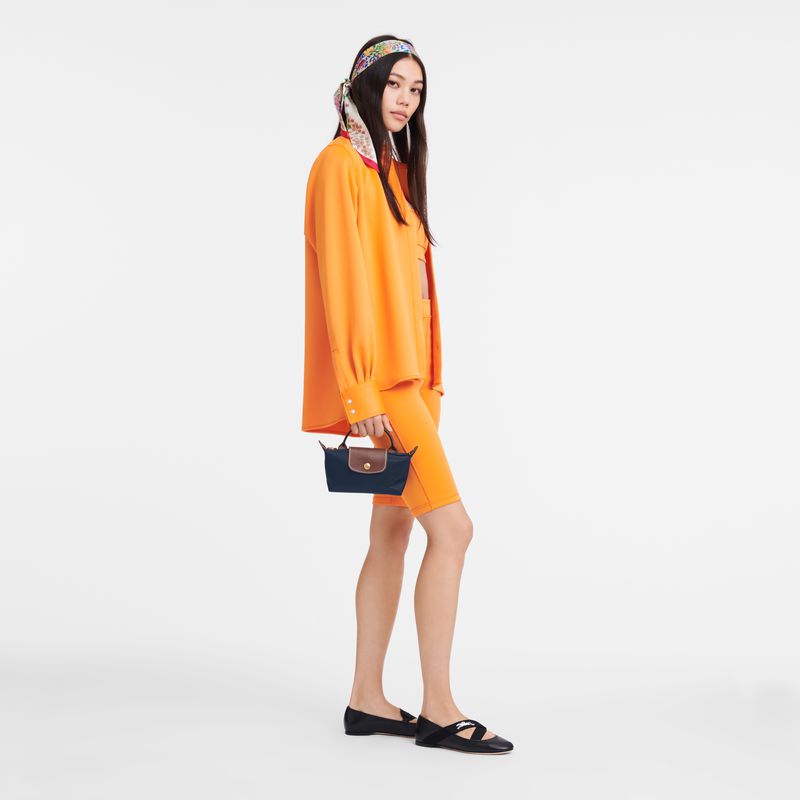 Women Longchamp Le Pliage Original With Handle Pouch Navy | Ireland-920LRABQZ