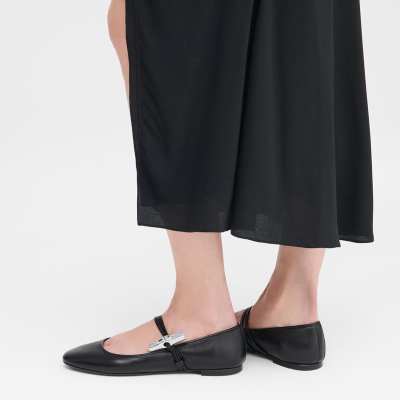 Women Longchamp Le Roseau Ballerinas Black | Ireland-107RPSYON