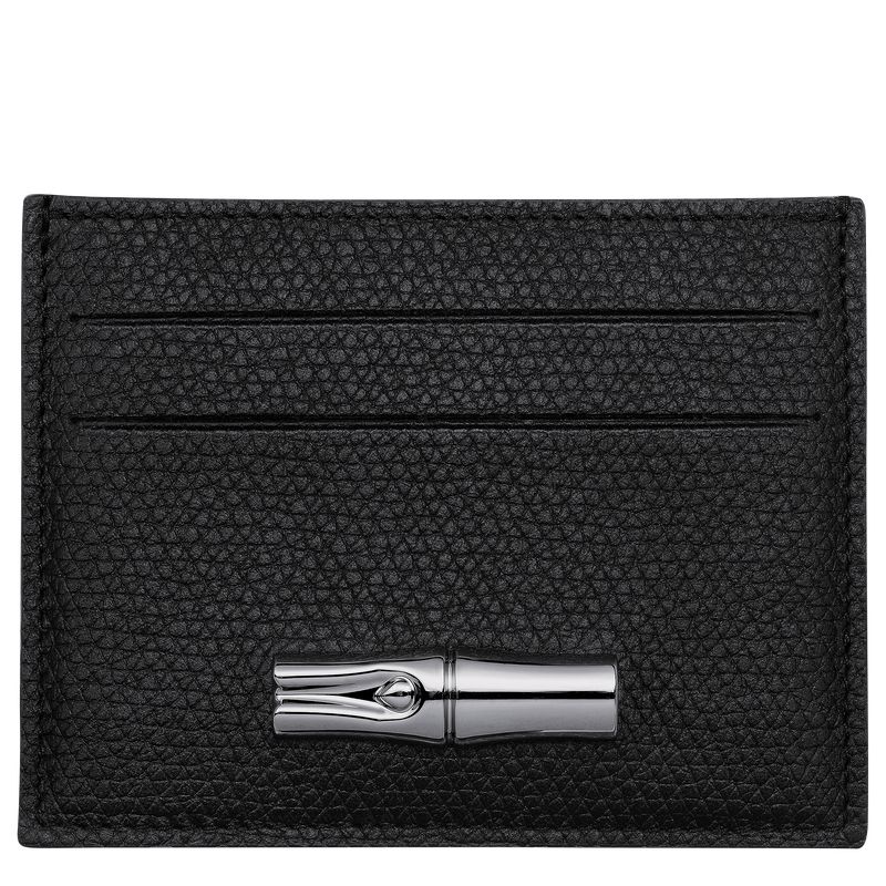 Women Longchamp Le Roseau Card Holder Black | Ireland-415VEWAKH