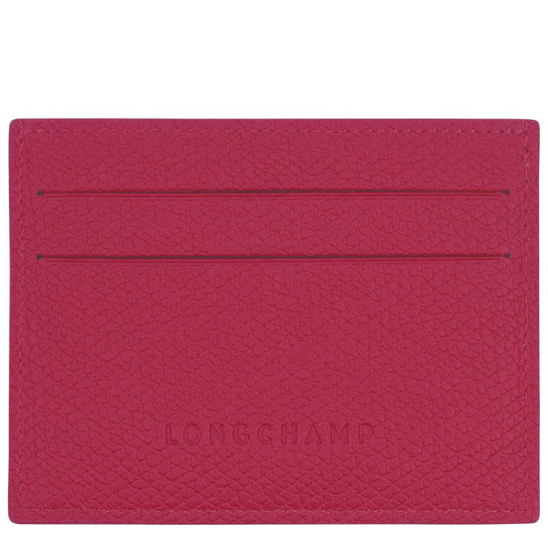 Women Longchamp Le Roseau Card Holder Dark Pink | Ireland-834MOALYT