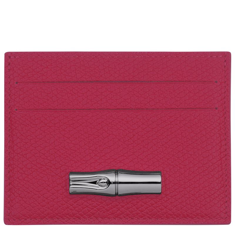 Women Longchamp Le Roseau Card Holder Dark Pink | Ireland-834MOALYT