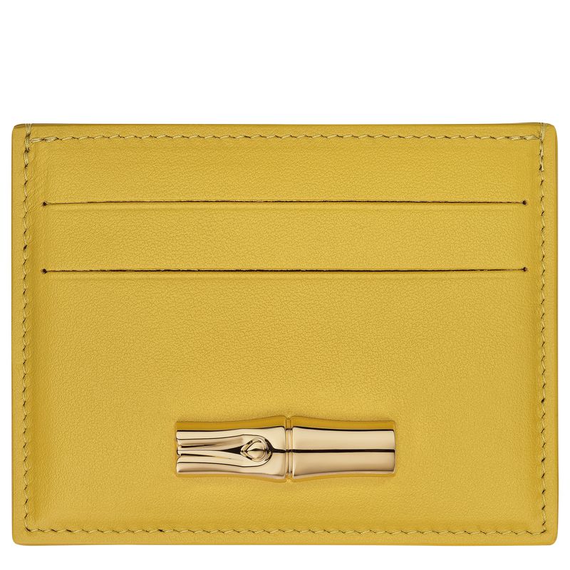 Women Longchamp Le Roseau Card Holder Yellow | Ireland-853ASVXWQ