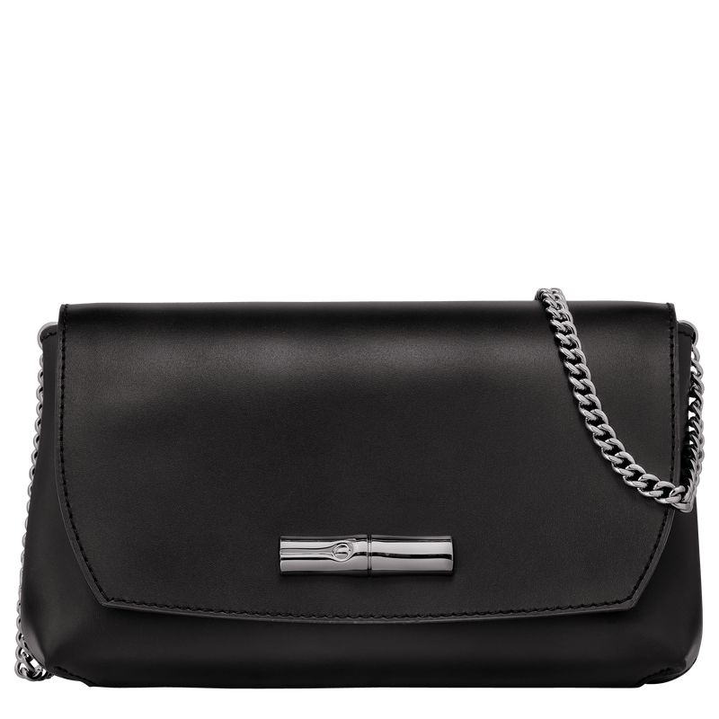 Women Longchamp Le Roseau Clutch Black | Ireland-561CEHUTK
