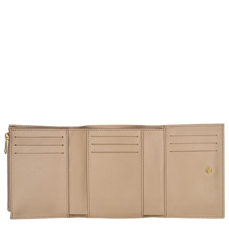 Women Longchamp Le Roseau Compact Wallet Beige | Ireland-164UYKARL