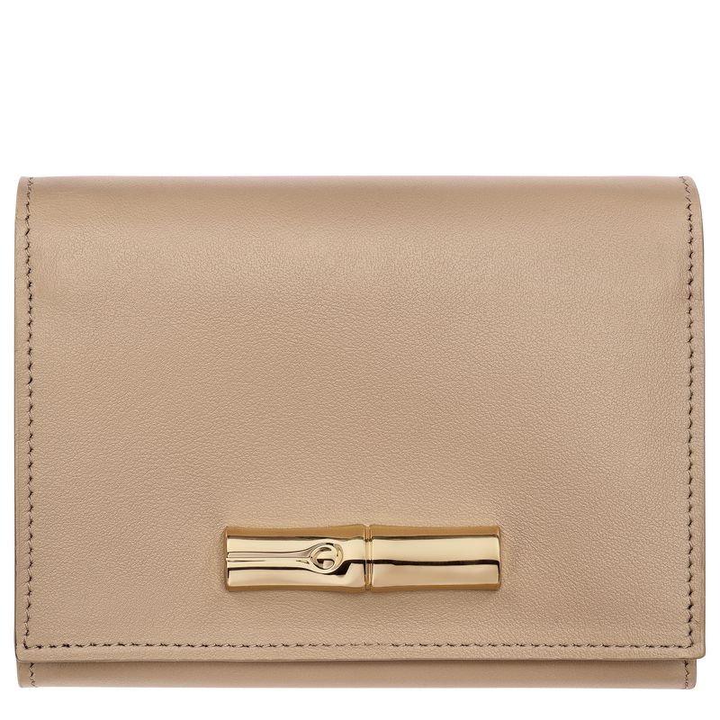 Women Longchamp Le Roseau Compact Wallet Beige | Ireland-164UYKARL
