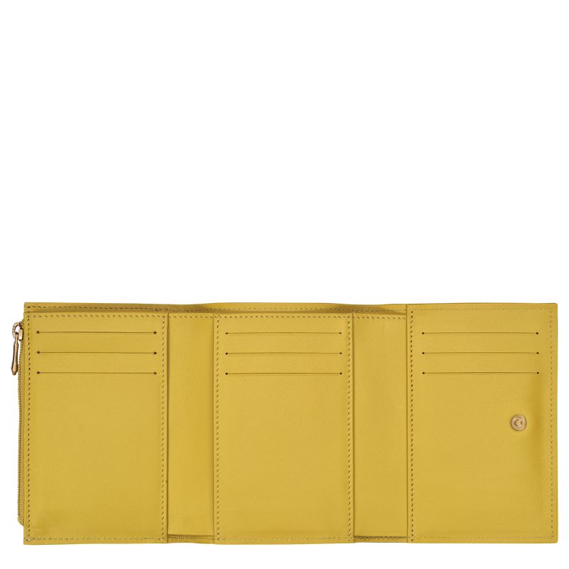 Women Longchamp Le Roseau Compact Wallet Yellow | Ireland-678ZTQPXW